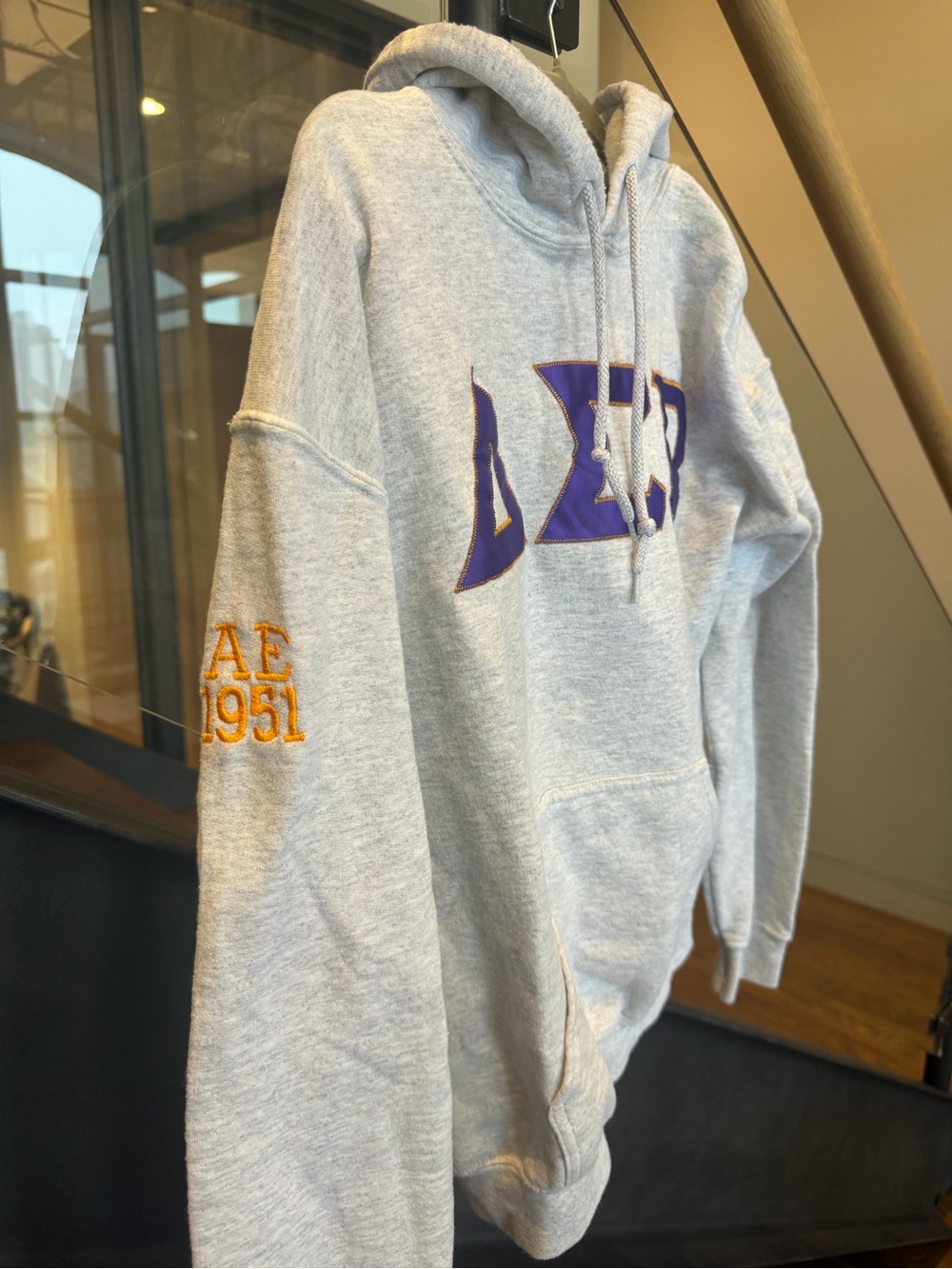 Delta Sigma Pi Vintage Fraternity Embroidered Heather Gray Hoodie